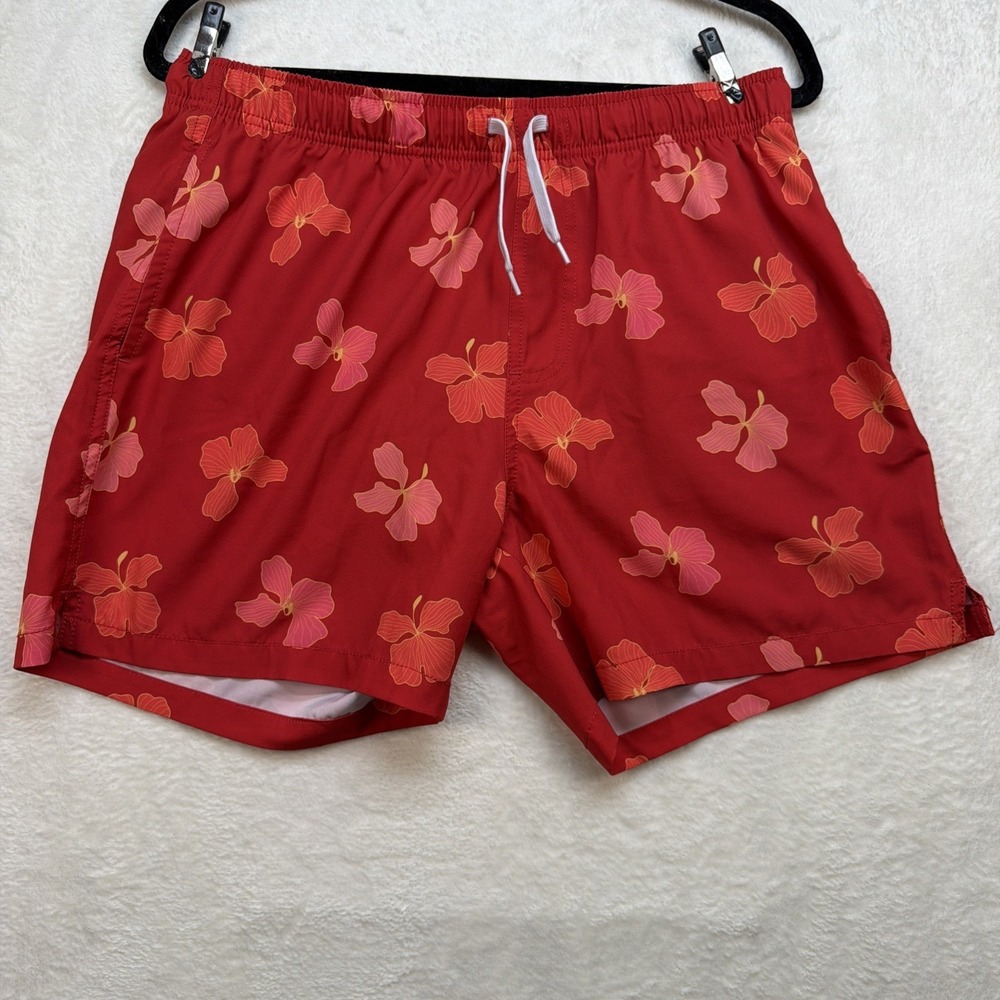 Bearbottom Swim Trunks Red Floral 5.5 Inseam Lined Beach Shorts Men Large